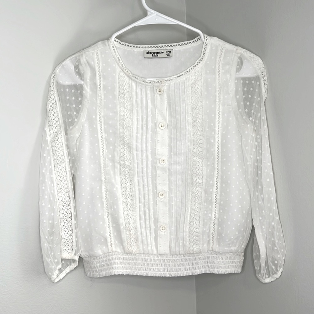 Kids size 11/12, Abercrombie, white, sheer, button up top